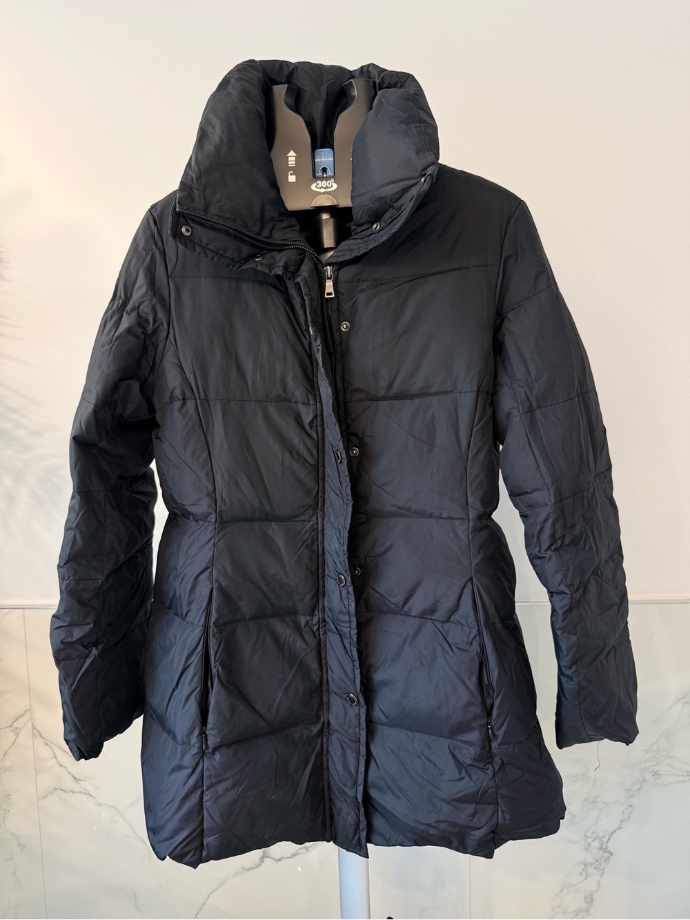 Marc New York XL Black Quilted Puffer Jacket Funnel Pillow Collar Mid Length